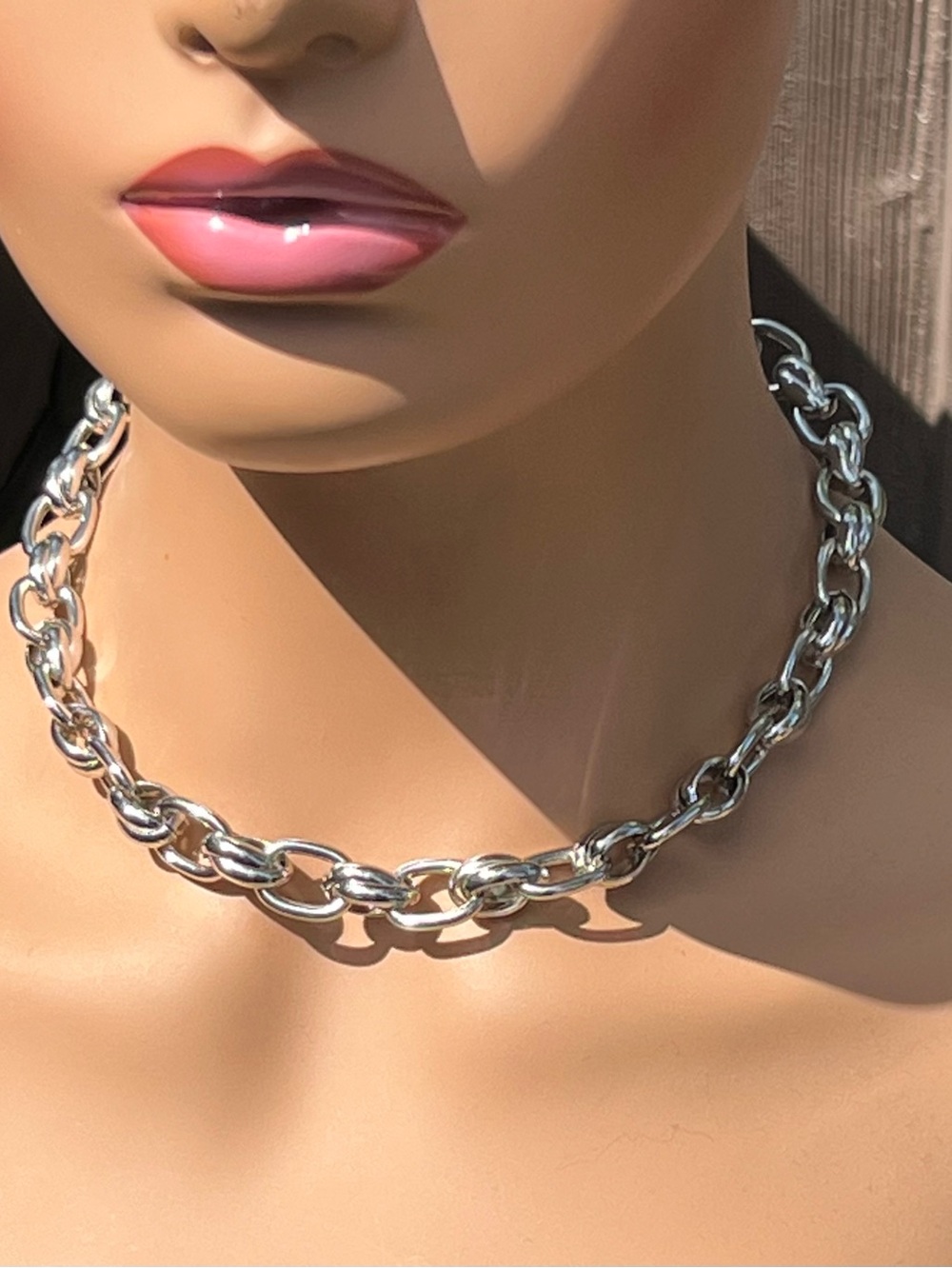 L74: Heavy 18k Plated Chunky Silver  Chain Link Necklace 16” adjustable to 19.5”